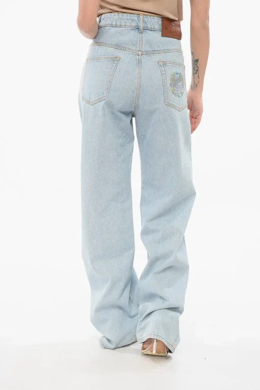 Jeans Mom Fit Lavaggio Chiaro con Ricami 25cm>Etro Fashion