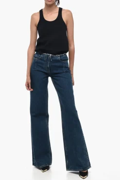 Best Jeans Palazzo con Lavaggio Scuro e Dettaglio a Taglio Vivo 30cm Donna Jeans