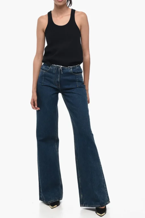 Best Jeans Palazzo con Lavaggio Scuro e Dettaglio a Taglio Vivo 30cm Donna Jeans