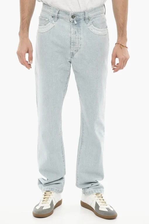 Jeans Regular Fit a Lavaggio Chiaro con Logo in Metallo 20cm>032c Discount