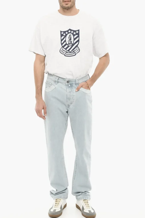Jeans Regular Fit a Lavaggio Chiaro con Logo in Metallo 20cm>032c Discount