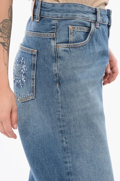 Jeans Regular Fit in Denim Lavaggio Scuro con Tasca Ricamata 24cm>Etro Best
