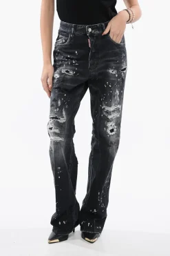 Best Jeans ROADIE Effetto Vintage Wide Leg con Strass 24cm Donna Jeans