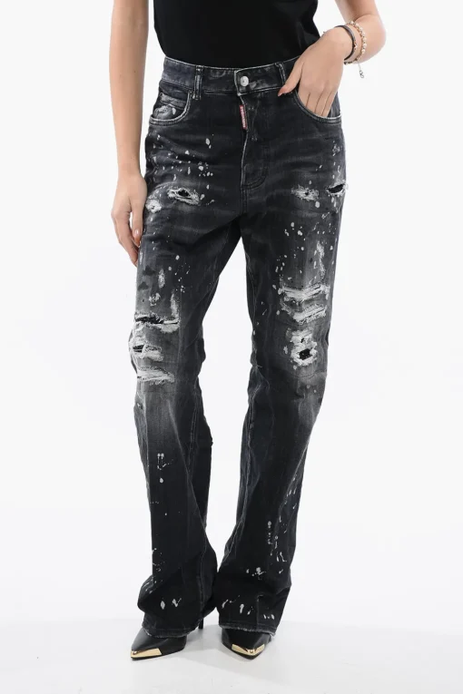 Best Jeans ROADIE Effetto Vintage Wide Leg con Strass 24cm Donna Jeans