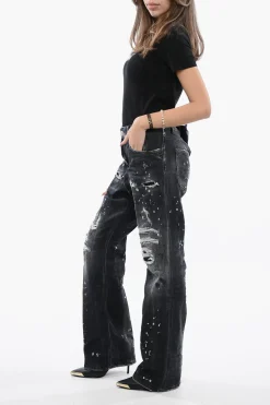 Best Jeans ROADIE Effetto Vintage Wide Leg con Strass 24cm Donna Jeans