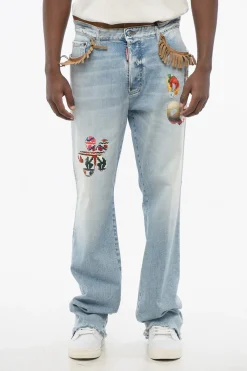 Discount Jeans Roadie Fit con Frange in Suede e Toppe 22cm Uomo Jeans