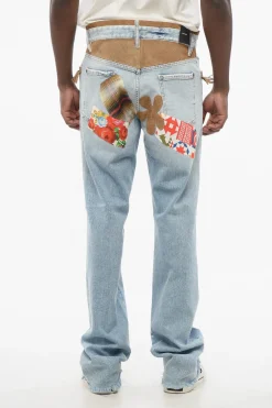 Discount Jeans Roadie Fit con Frange in Suede e Toppe 22cm Uomo Jeans