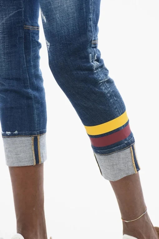 Jeans Sailor Fit Lavaggio Scuro con Bande Stampate 15cm>Dsquared2 New