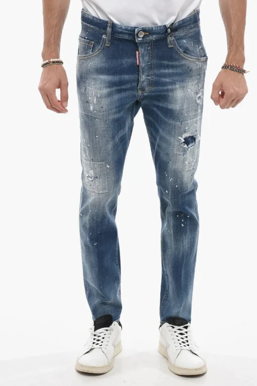 Jeans Skater Delavé con Applicazione Strass>Dsquared2 Online