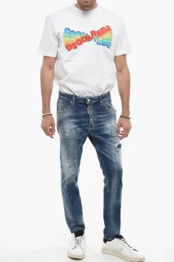 Jeans Skater Delavé con Applicazione Strass></noscript>Dsquared2 Online