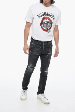 Fashion Jeans Skater Fit con Cristalli All-Over 14cm Uomo Jeans