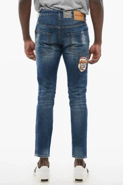 Jeans Skater Fit in Denim Delavè con Toppe Ricamate 15cm>Dsquared2 New