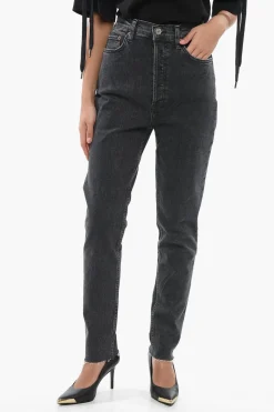 Online Jeans Skinny Fit a Lavaggio Scuro con Orlo Sfrangiato 15cm Donna Jeans