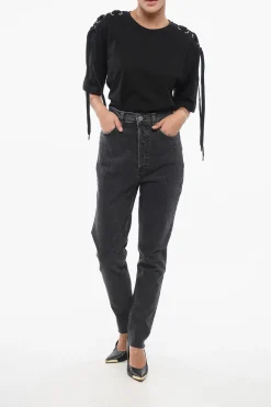 Online Jeans Skinny Fit a Lavaggio Scuro con Orlo Sfrangiato 15cm Donna Jeans