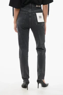 Online Jeans Skinny Fit a Lavaggio Scuro con Orlo Sfrangiato 15cm Donna Jeans