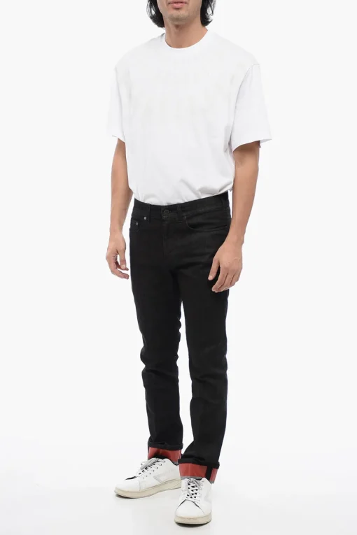 Jeans Skinny Fit con Risvolto in Denim Spalmato 15cm>Neil Barrett Outlet