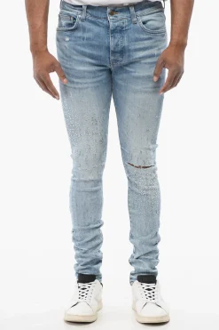 Jeans Skinny Fit CRYSTAL SHOTGUN in Denim Lavaggio Chiaro 14cm>Amiri Online