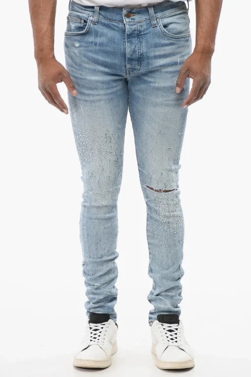 Jeans Skinny Fit CRYSTAL SHOTGUN in Denim Lavaggio Chiaro 14cm>Amiri Online