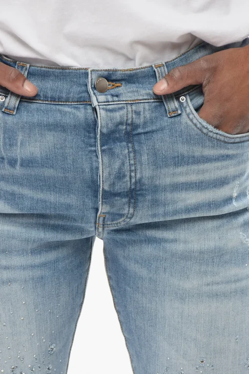 Jeans Skinny Fit CRYSTAL SHOTGUN in Denim Lavaggio Chiaro 14cm>Amiri Online