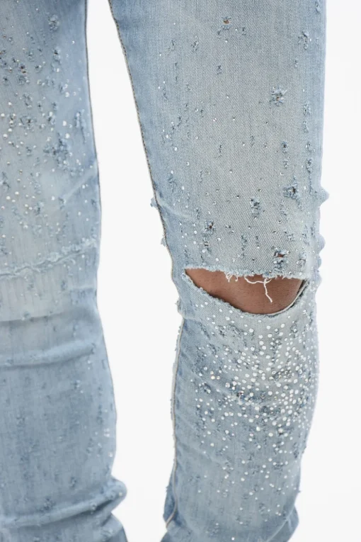 Jeans Skinny Fit CRYSTAL SHOTGUN in Denim Lavaggio Chiaro 14cm>Amiri Online