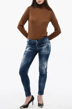 Best Jeans Skinny Fit Effetto Vintage con Zip Alla Caviglia Donna Jeans