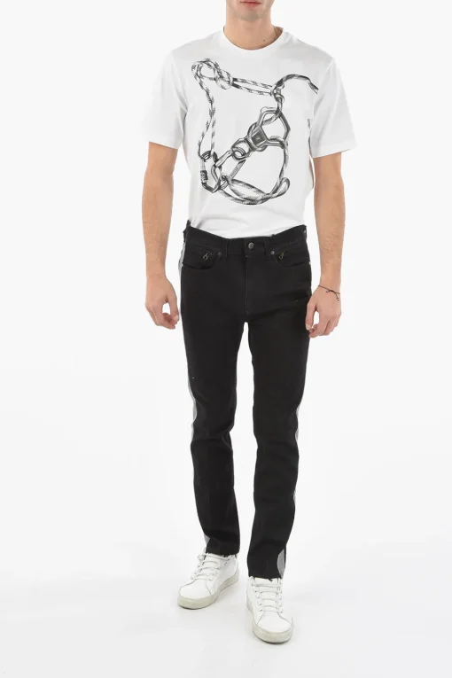 New Jeans Slim Fit con Banda Laterale a Contrasto 16cm Uomo Jeans