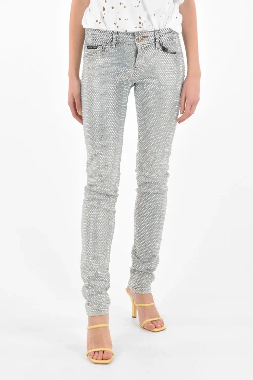 Jeans slim fit con cristalli all-over>Philipp Plein Hot