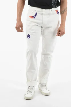 Fashion Jeans Slim Fit Con Patches 17cm Uomo Jeans