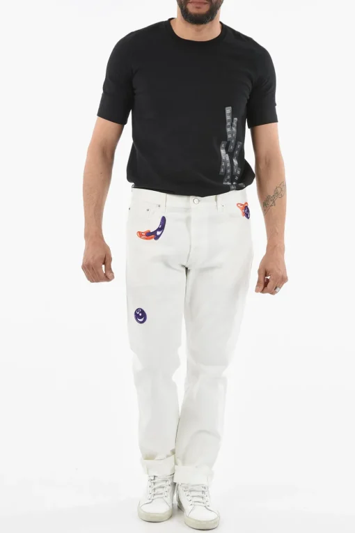 Fashion Jeans Slim Fit Con Patches 17cm Uomo Jeans