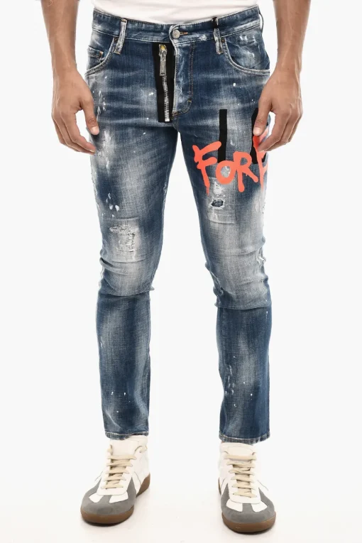 Discount Jeans Slim Fit ICON FOREVER Effetto Splatter 15 cm Uomo Jeans