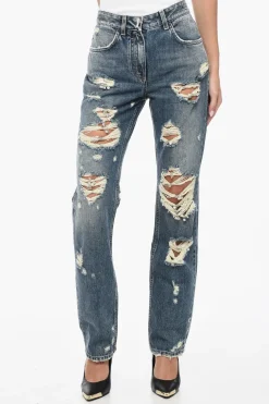 Jeans Slim Fit in Cotone Distressed con Dettagli Gioiello 18cm>Givenchy Best