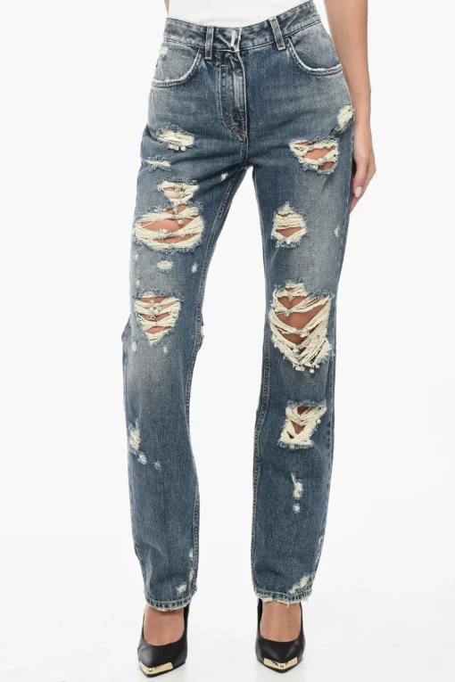Jeans Slim Fit in Cotone Distressed con Dettagli Gioiello 18cm>Givenchy Best