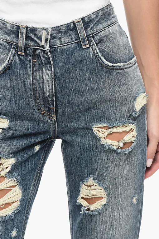 Jeans Slim Fit in Cotone Distressed con Dettagli Gioiello 18cm>Givenchy Best