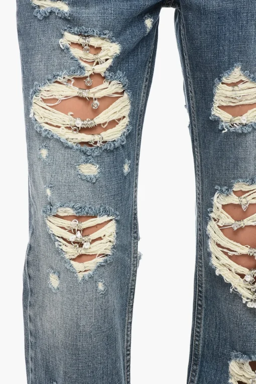 Jeans Slim Fit in Cotone Distressed con Dettagli Gioiello 18cm>Givenchy Best