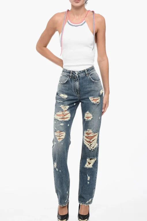 Jeans Slim Fit in Cotone Distressed con Dettagli Gioiello 18cm>Givenchy Best