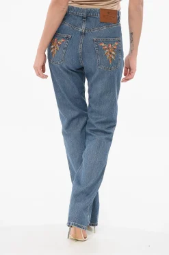 Outlet Jeans Slim Fit in Denim Lavaggio Scuro con Tasche Ricamate 18cm Donna Jeans