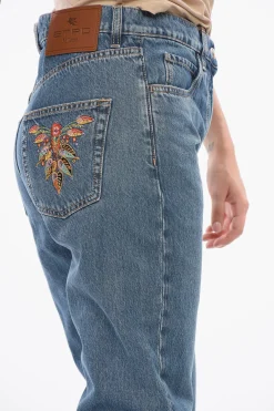 Outlet Jeans Slim Fit in Denim Lavaggio Scuro con Tasche Ricamate 18cm Donna Jeans