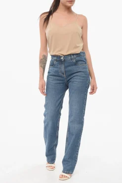 Outlet Jeans Slim Fit in Denim Lavaggio Scuro con Tasche Ricamate 18cm Donna Jeans
