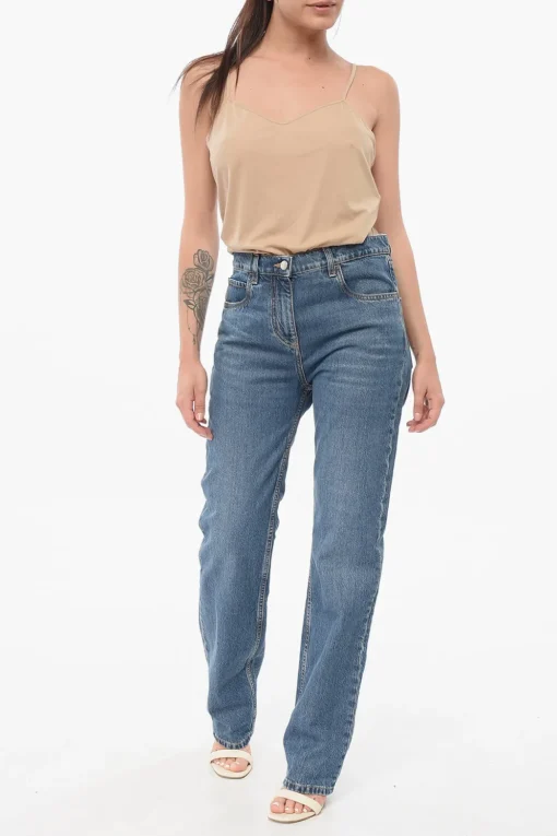 Outlet Jeans Slim Fit in Denim Lavaggio Scuro con Tasche Ricamate 18cm Donna Jeans