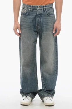 Hot Jeans Wide Leg Effetto Vintage a Vita Regolare 26cm Uomo Jeans