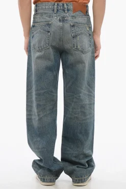 Hot Jeans Wide Leg Effetto Vintage a Vita Regolare 26cm Uomo Jeans