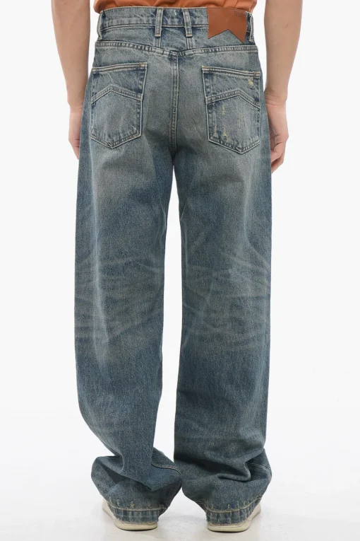 Hot Jeans Wide Leg Effetto Vintage a Vita Regolare 26cm Uomo Jeans