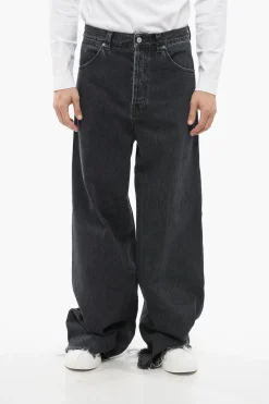 New Jeans Wide Leg in Cotone Stone Washed con Fondo Sfrangiato 34cm Uomo Jeans
