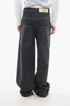 New Jeans Wide Leg in Cotone Stone Washed con Fondo Sfrangiato 34cm Uomo Jeans