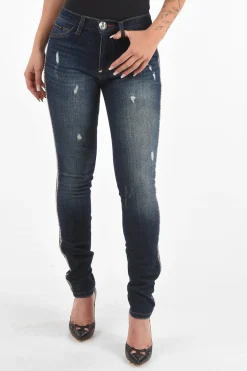 Jeggings CRYSTAL STRIPE in Denim Distressed>Philipp Plein Online