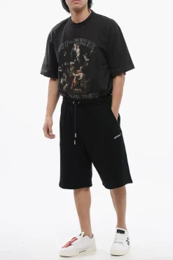 Sale Jogger Shorts Ricamati BANDANA In Cotone Garzato Uomo Pantaloni