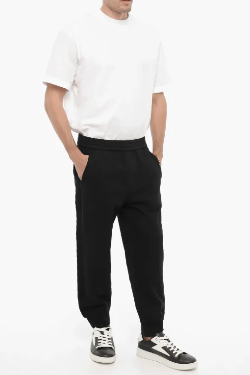 Online Joggers a Tinta Unita con Bande Laterali in Lana Uomo Pantaloni