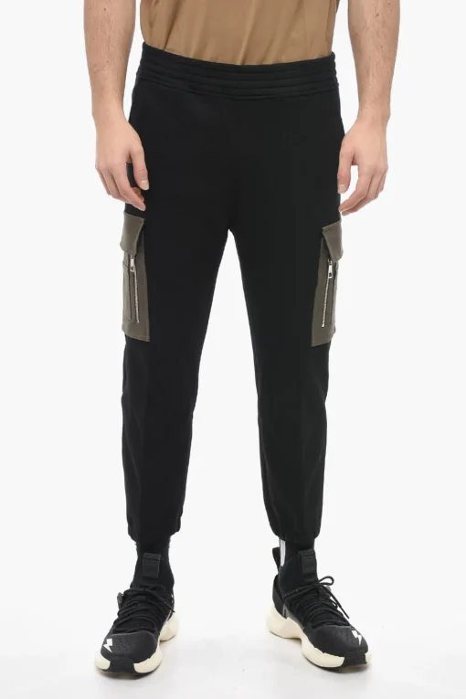 Online Joggers Cargo in Cotone Garzato con Tasche a Contrasto Uomo Pantaloni