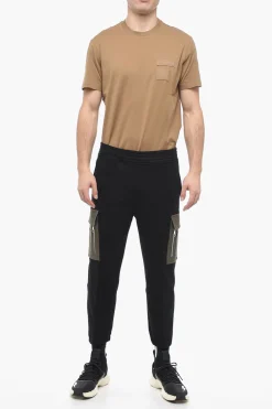 Online Joggers Cargo in Cotone Garzato con Tasche a Contrasto Uomo Pantaloni