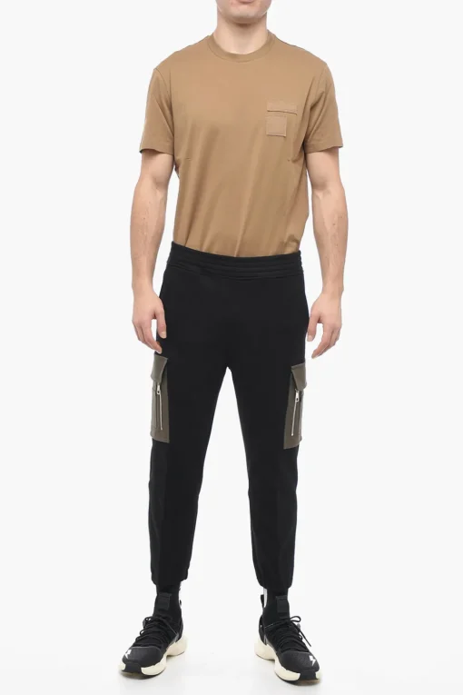 Online Joggers Cargo in Cotone Garzato con Tasche a Contrasto Uomo Pantaloni